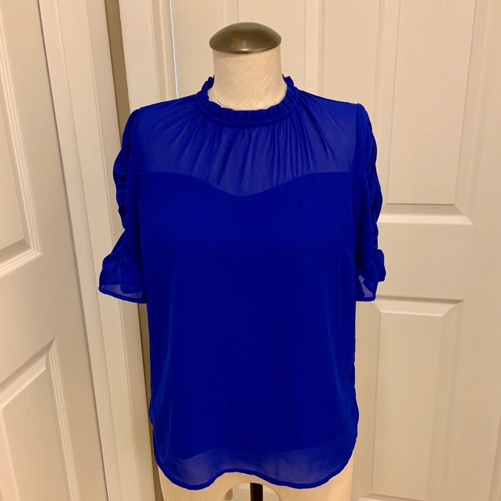 Monteau Royal Blue Ruched Sleeve Top Size Large